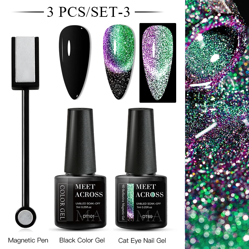 Zestaw magnetycznych lakierów żelowych 9D Cat Eye UV/LED Szary