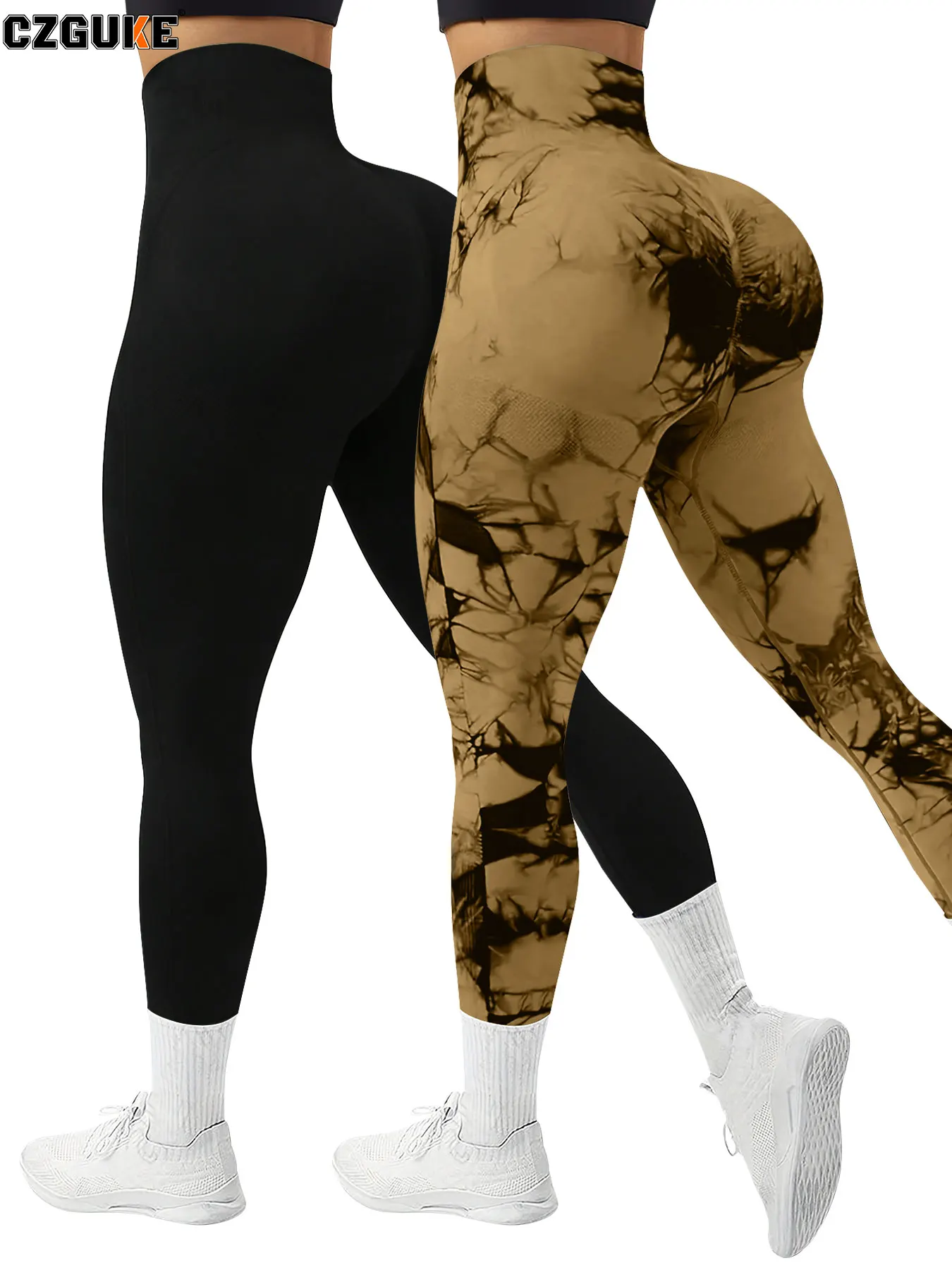 Dwuczęściowy zestaw sportowy damski tie-dye z legginsami Błękitny
