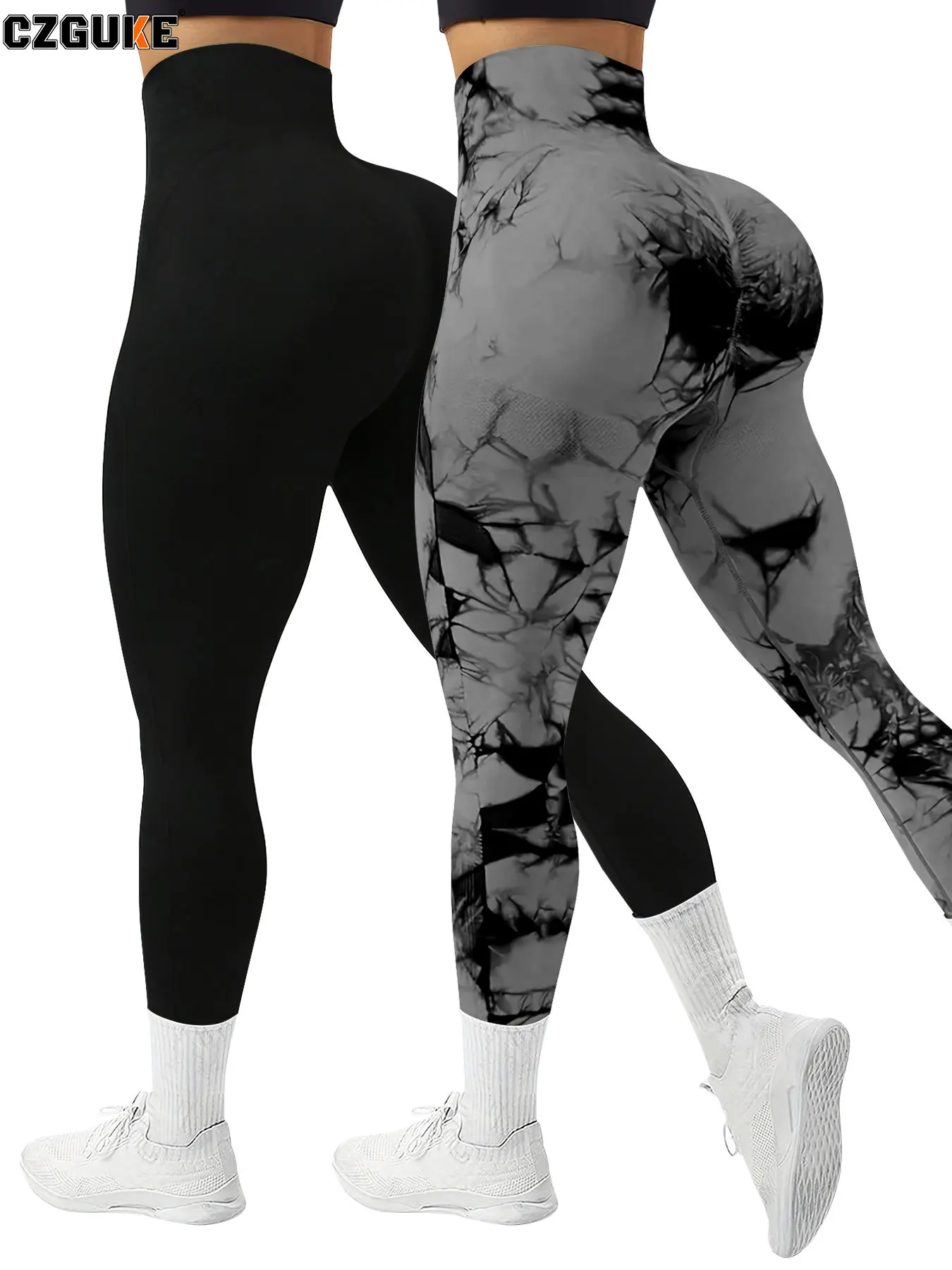 Dwuczęściowy zestaw sportowy damski tie-dye z legginsami Brązowy