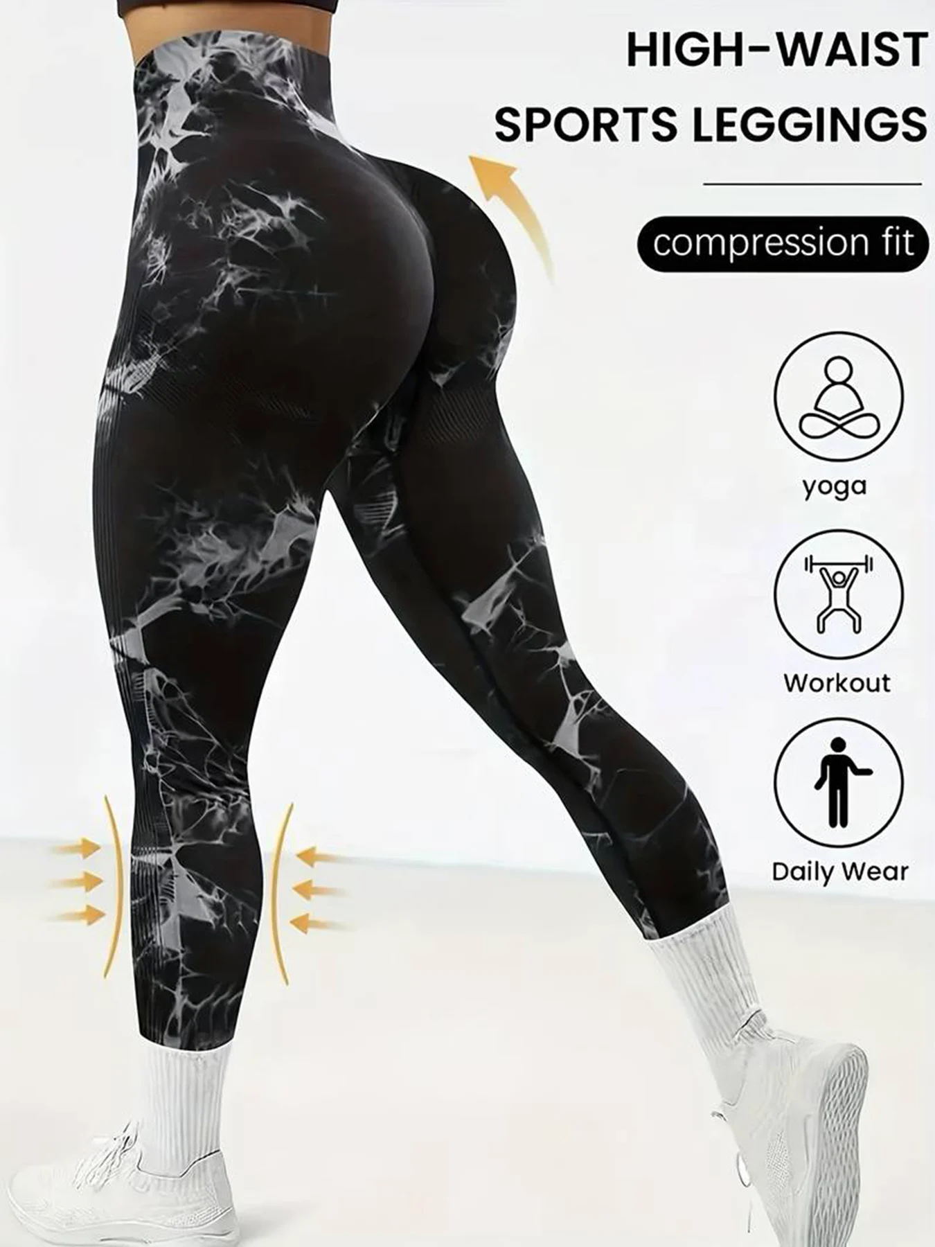 Dwuczęściowy zestaw sportowy damski tie-dye z legginsami Czarny
