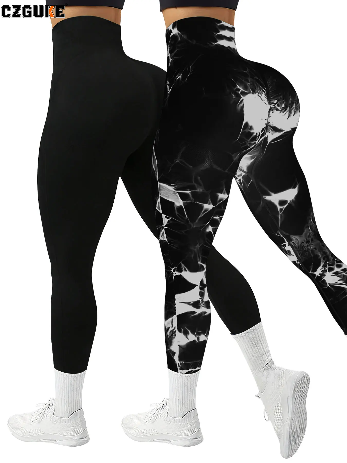 Dwuczęściowy zestaw sportowy damski tie-dye z legginsami Niebieski