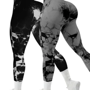 Dwuczęściowy zestaw sportowy damski tie-dye z legginsami Szary