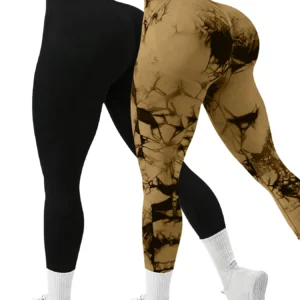 Zestaw sportowy damski legginsy tie-dye bezszwowe 2 części Błękitny