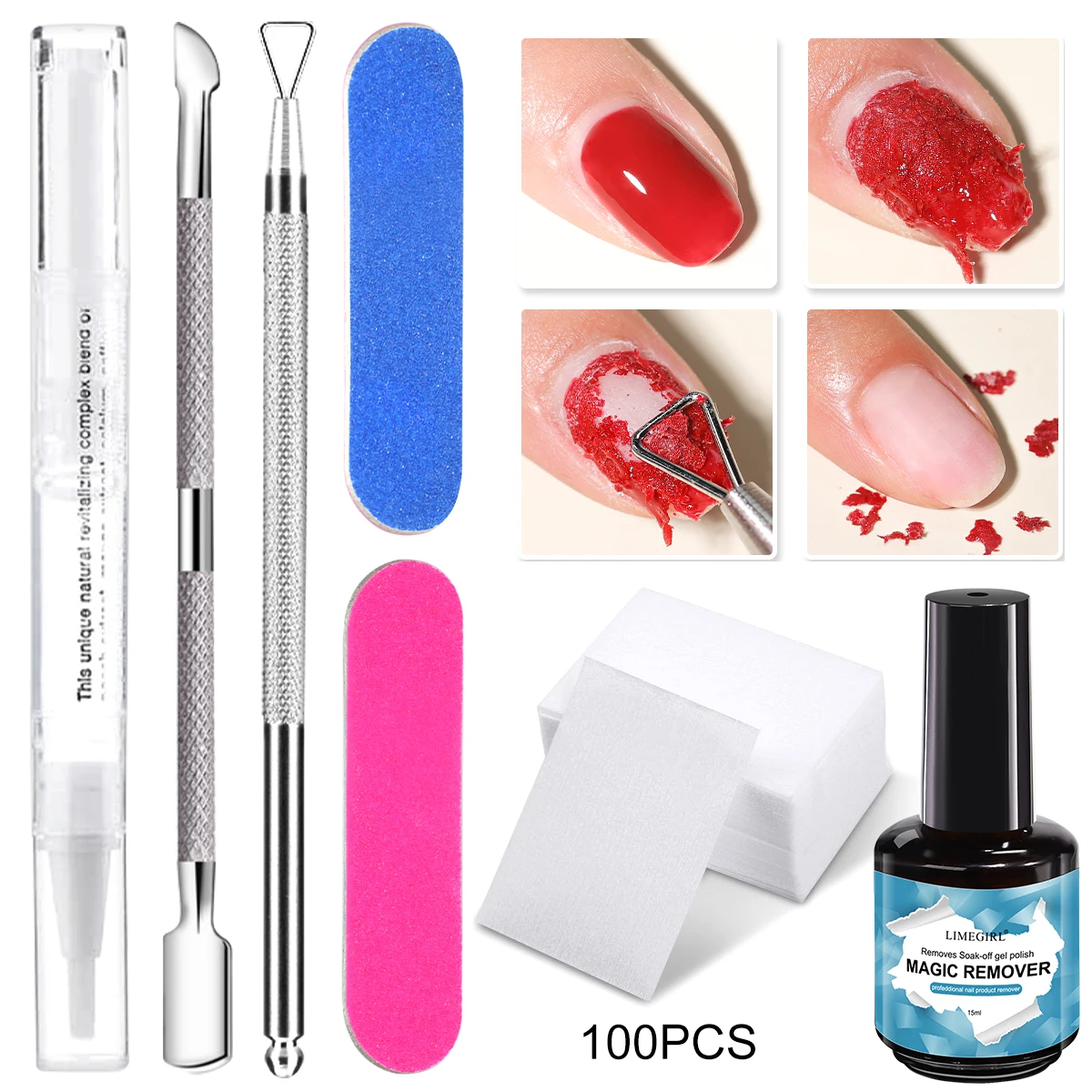 Zestaw do usuwania żelu z paznokci LIMEGIRL — zmywacz UV manicure Czerwony