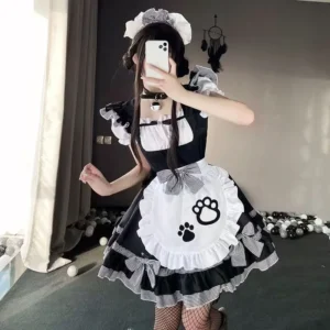 Zestaw Y2K Harajuku: bluzka z odkrytymi ramionami i spódnica z koronką Czarny