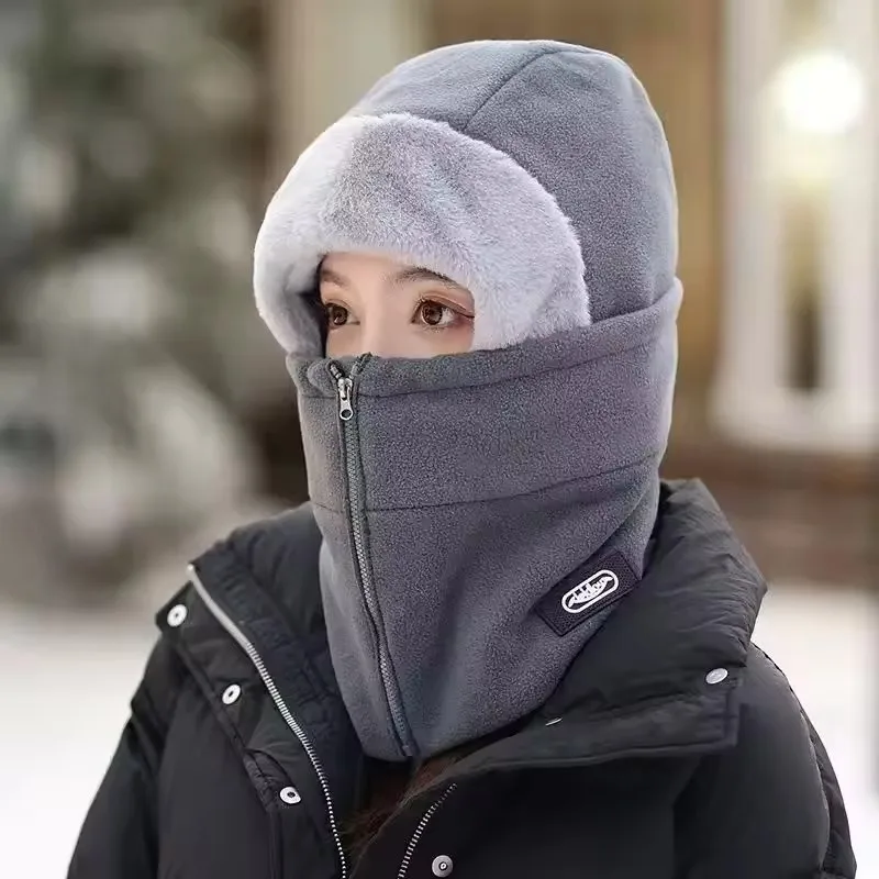 Zimowa czapka kominiarka polarowa z zamkiem Niebieski
