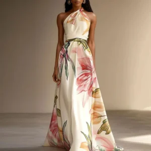 Zwiewna sukienka maxi w kwiaty w stylu boho na lato As picture