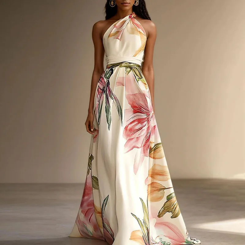 Zwiewna sukienka maxi w kwiaty w stylu boho na lato As picture
