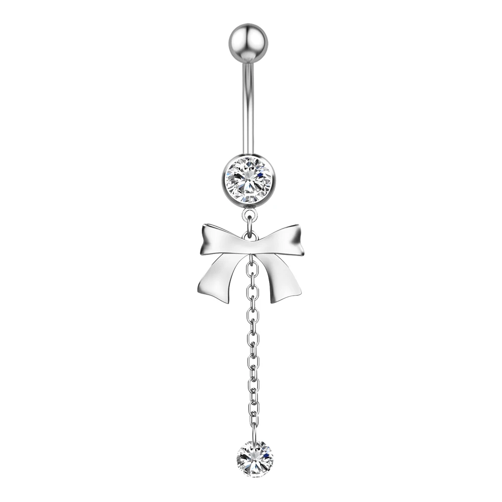 Zwisający piercing pępka wąż wiśnia motyl kryształy CZ żaden
