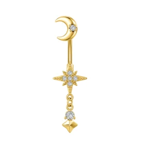 Zwisający piercing pępka wąż wiśnia motyl kryształy CZ Złoty kolor